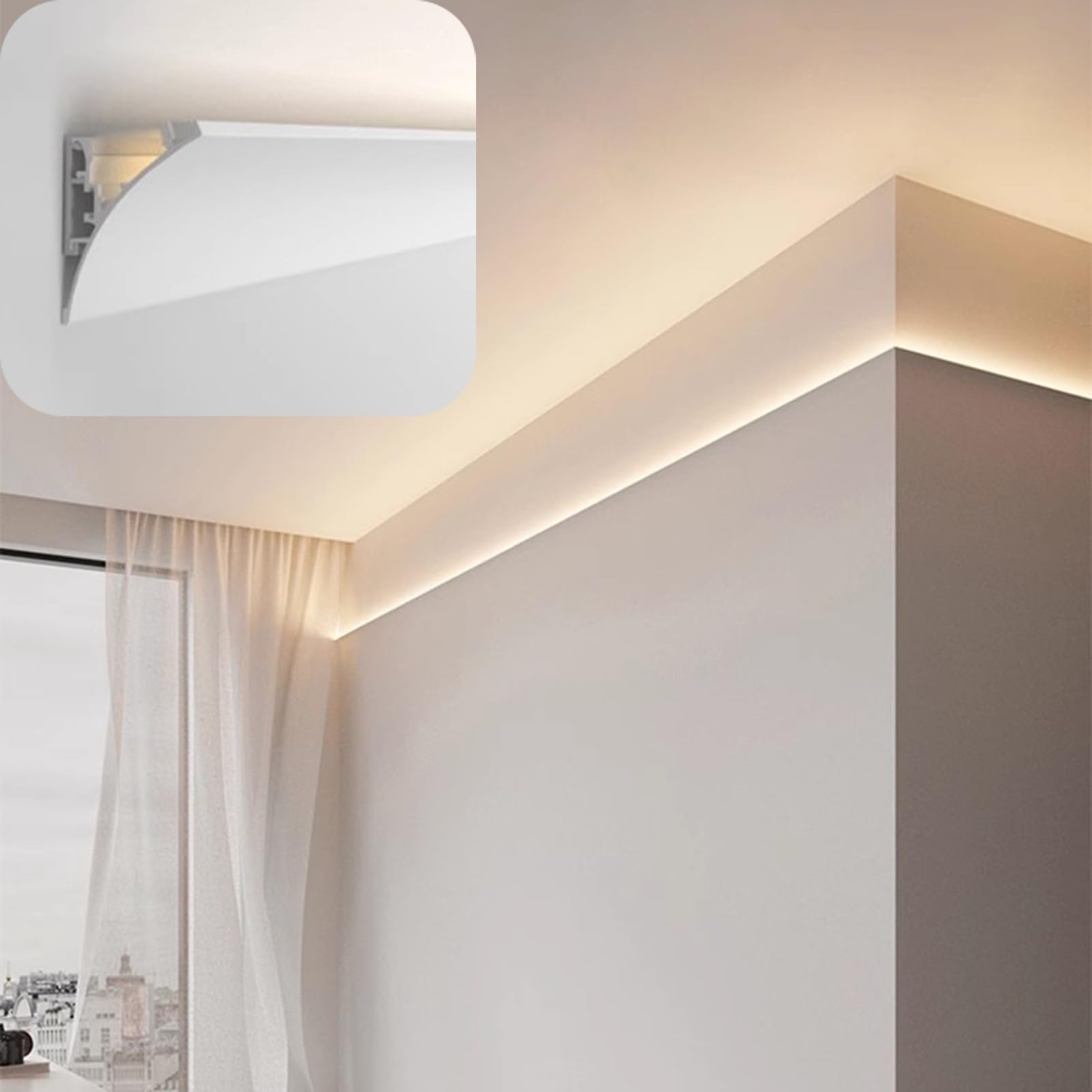 PULaif Ceiling Cornice Coving, LED Crown Molding Skirting Channel Diffuser Replaces Plasterline Multiple Sizes(25m/82ft)