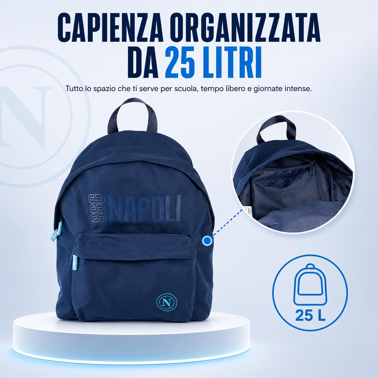 Colourbook - Zaino Tempo Libero Napoli, Logo in Rilievo, 25 Litri