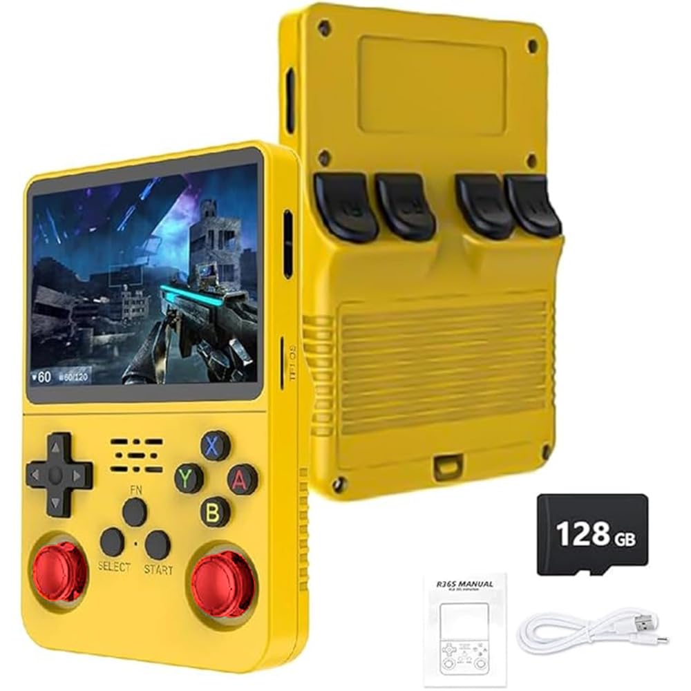 R36S Retro Handheld Game Console - 21,000+ Classic Games, 3.5" IPS Screen, 64GB/128GB, Portable Linux Gaming Device (128g-yellow)