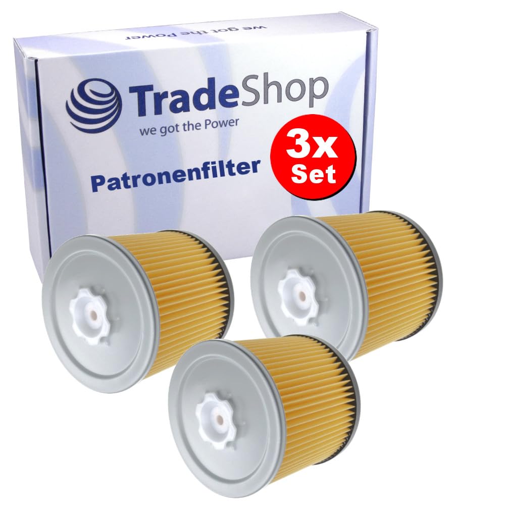 3x Trade-Shop Patronenfilter Faltenfilter inkl. Verschlusschraube kompatibel mit Bosch PAS 12-50 F, PAS 850, PAS 1000 ersetzt 2607432001 / Staubsauger