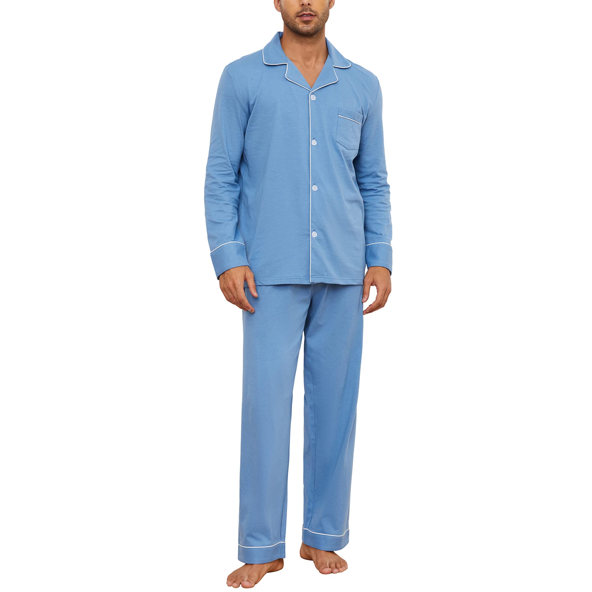 U2SKIIN Schlafanzug Herren lang 100% Baumwolle Herren Pyjamas Set Herrenschlafanzug Langarm Schlafanzug Männer Nachtwäsche Loungewear Sleepwear