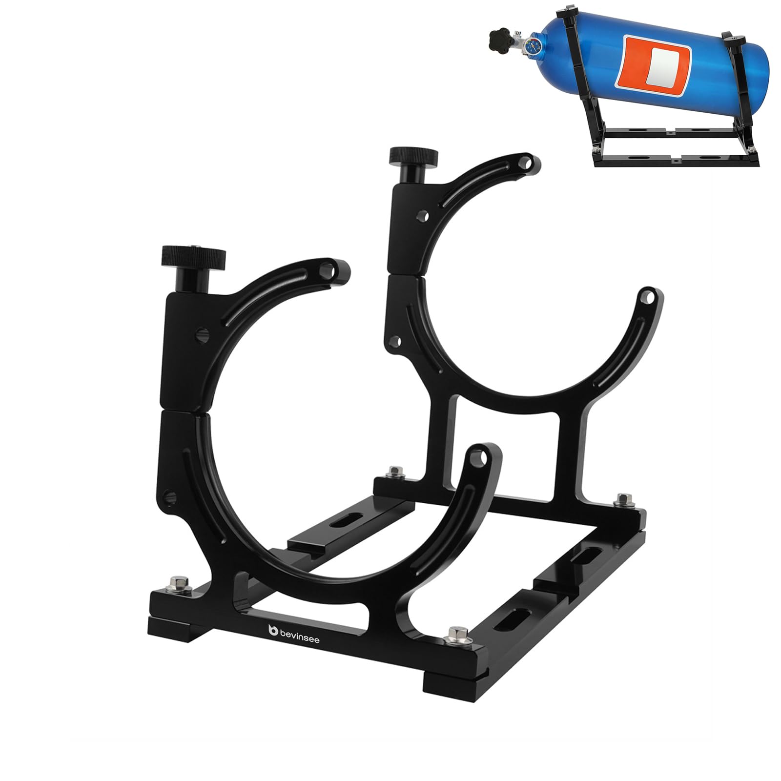 Bevinsee 7" Nitrous Oxide Nos Single Bottle Holder Bracket Billet Aluminum for 10-15 pounds Nitrous Bottle, Black