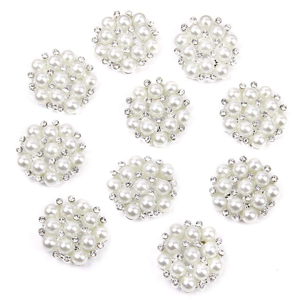 Inzopo 20mm Rhinestone Faux Pearl Flat Back Sew on Buttons Embellishments Flower Shape (Pack of 10pcs)