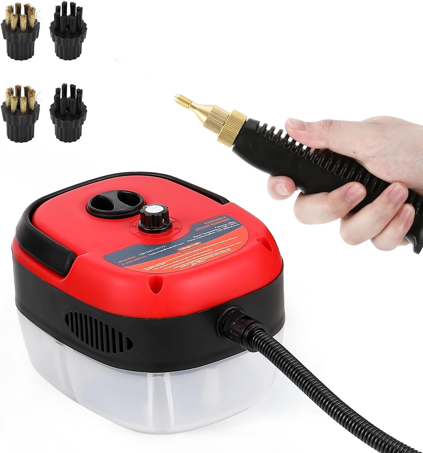 2500W Pressure Steam Cleaner *1, Extra 2 Nylon Brush, 2 Brass Brush, Red, 110V