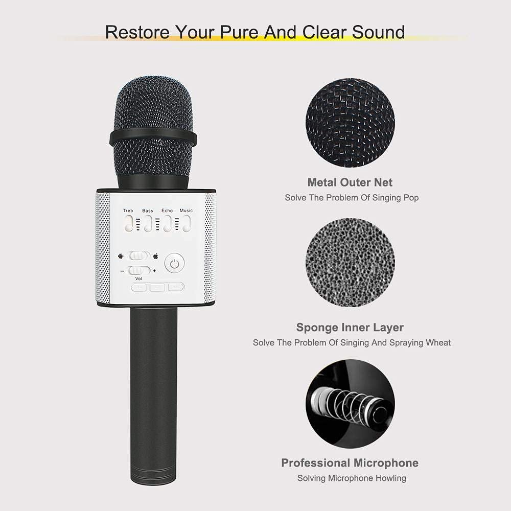 Micrófono de Dientes Micrófono inalámbrico para teléfono móvil con Bolsa Micrófono portátil de actualización Micrófono de Karaoke en casa