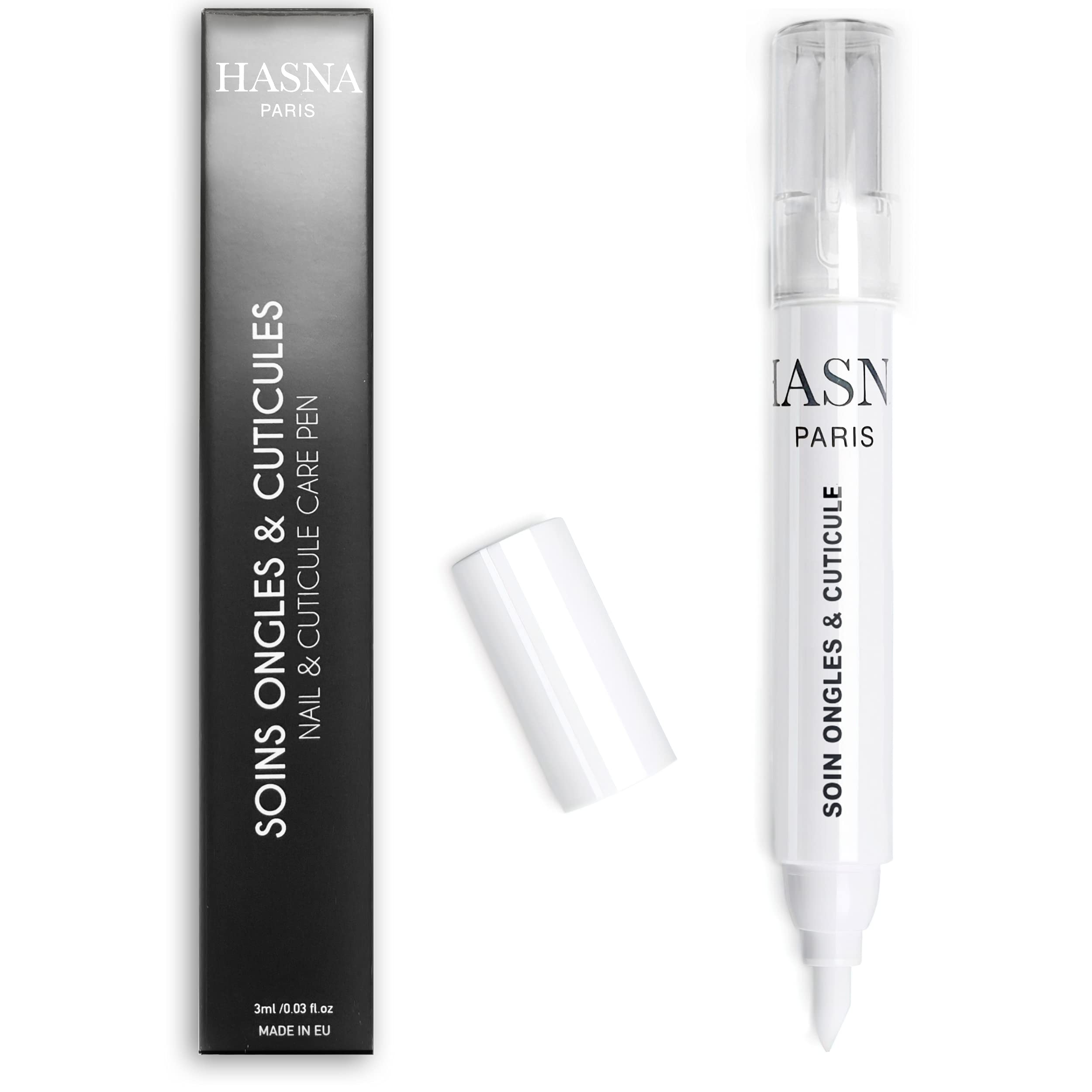 HASNA PARIS - DUO Stylos Correcteur vernis à ongles Dissolvant sans acétone avec pointes de rechange & Soins ongles cuticules réutilisable avec des pointes de rechange et un résultat parfait 2x3ml