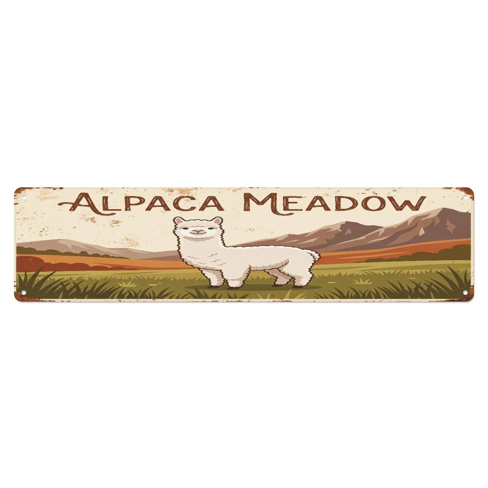 Metal Tin Sign Vintage Alpaca Farm Scene Alpaca Meadow