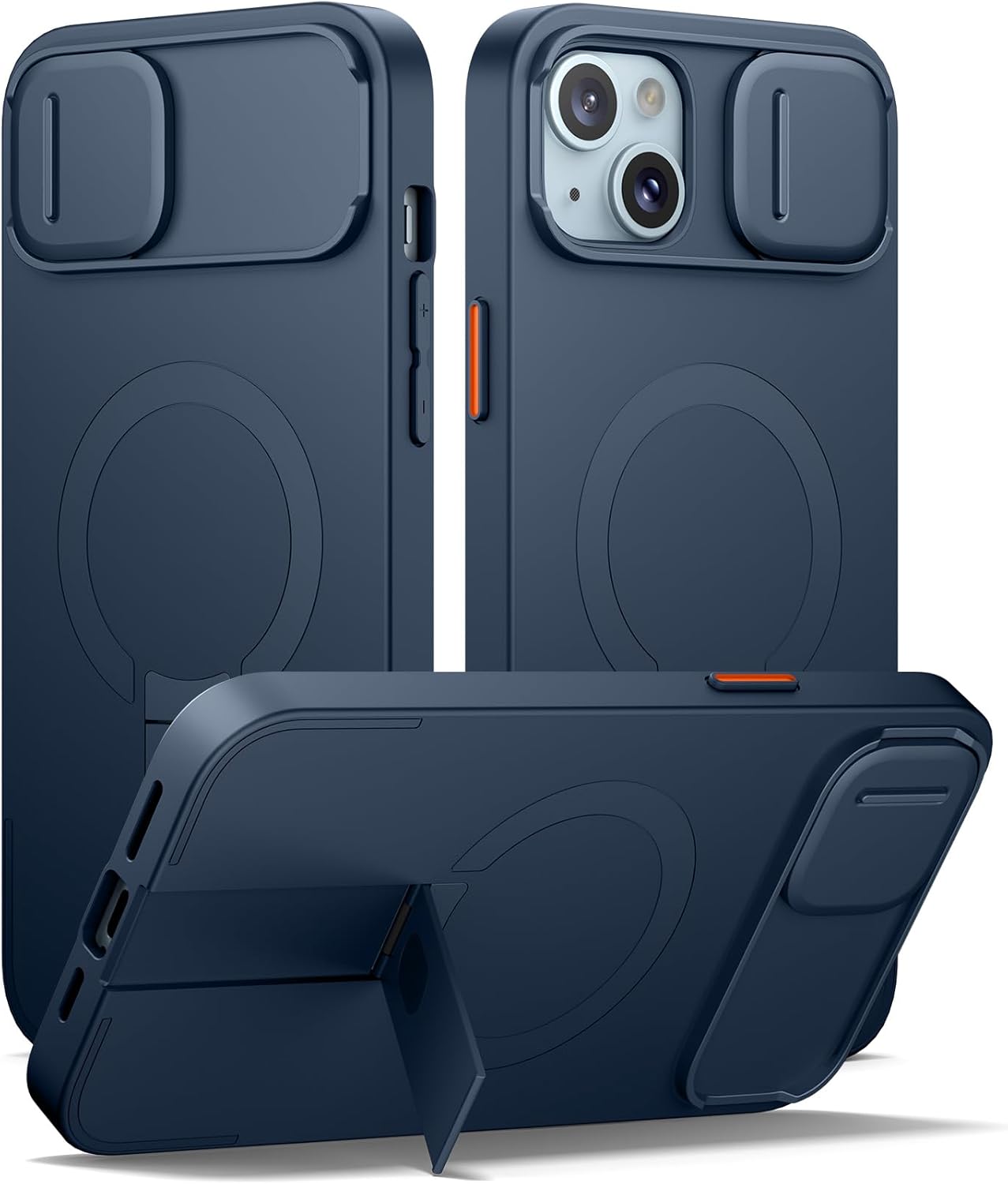 SURITCH for iPhone 14 Plus/15 Plus Case with Magnetic Camera Slide Cover and Adjustable Kickstand, Compatible with MagSafe, Shockproof Bumper Case Slim Protective Cover 6.7 Inch, Blue iPhone 14 Plus/15 Plus-6.7'' Blue