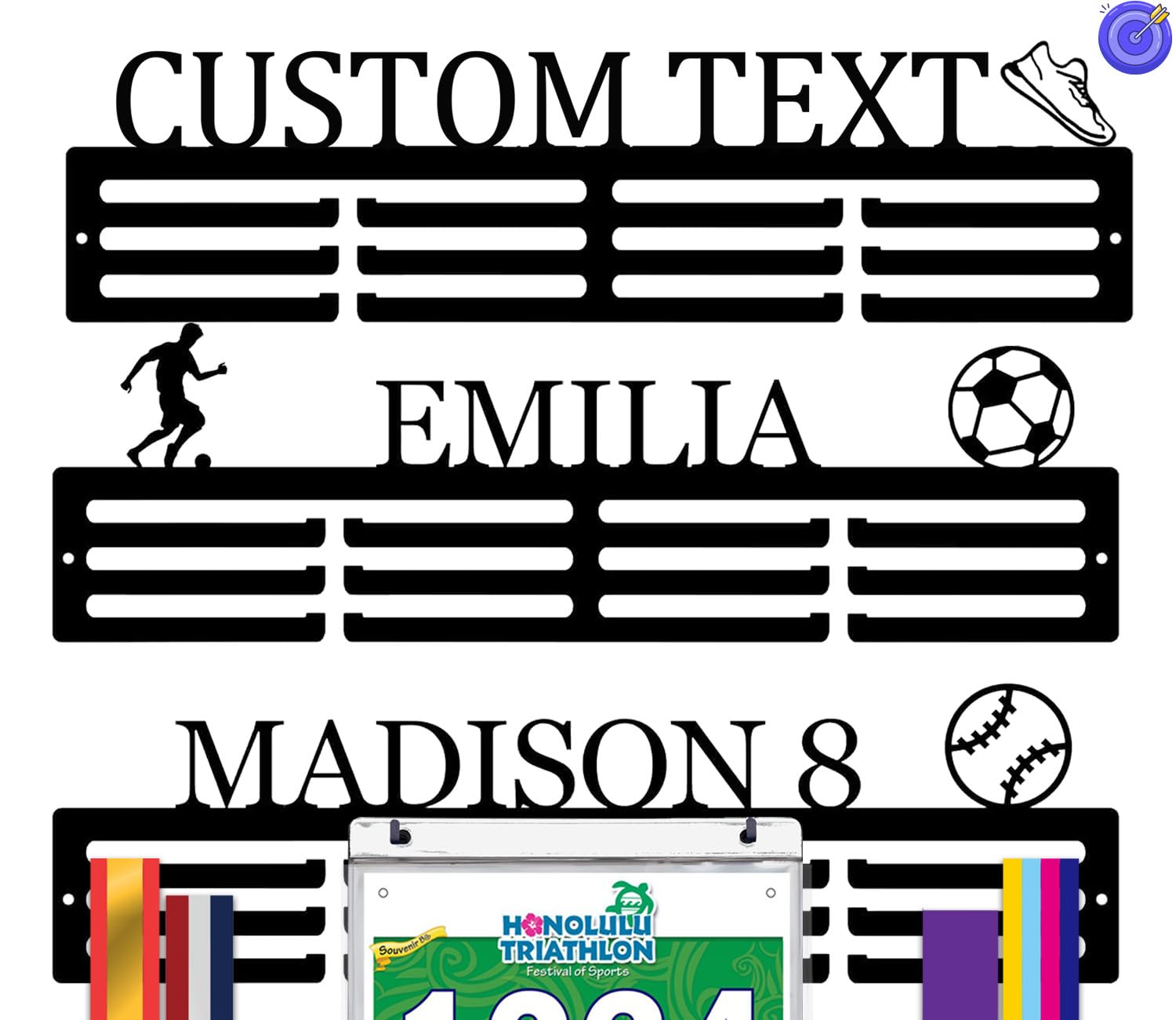 Personalized Medal Hanger Display with Trophy Shelf