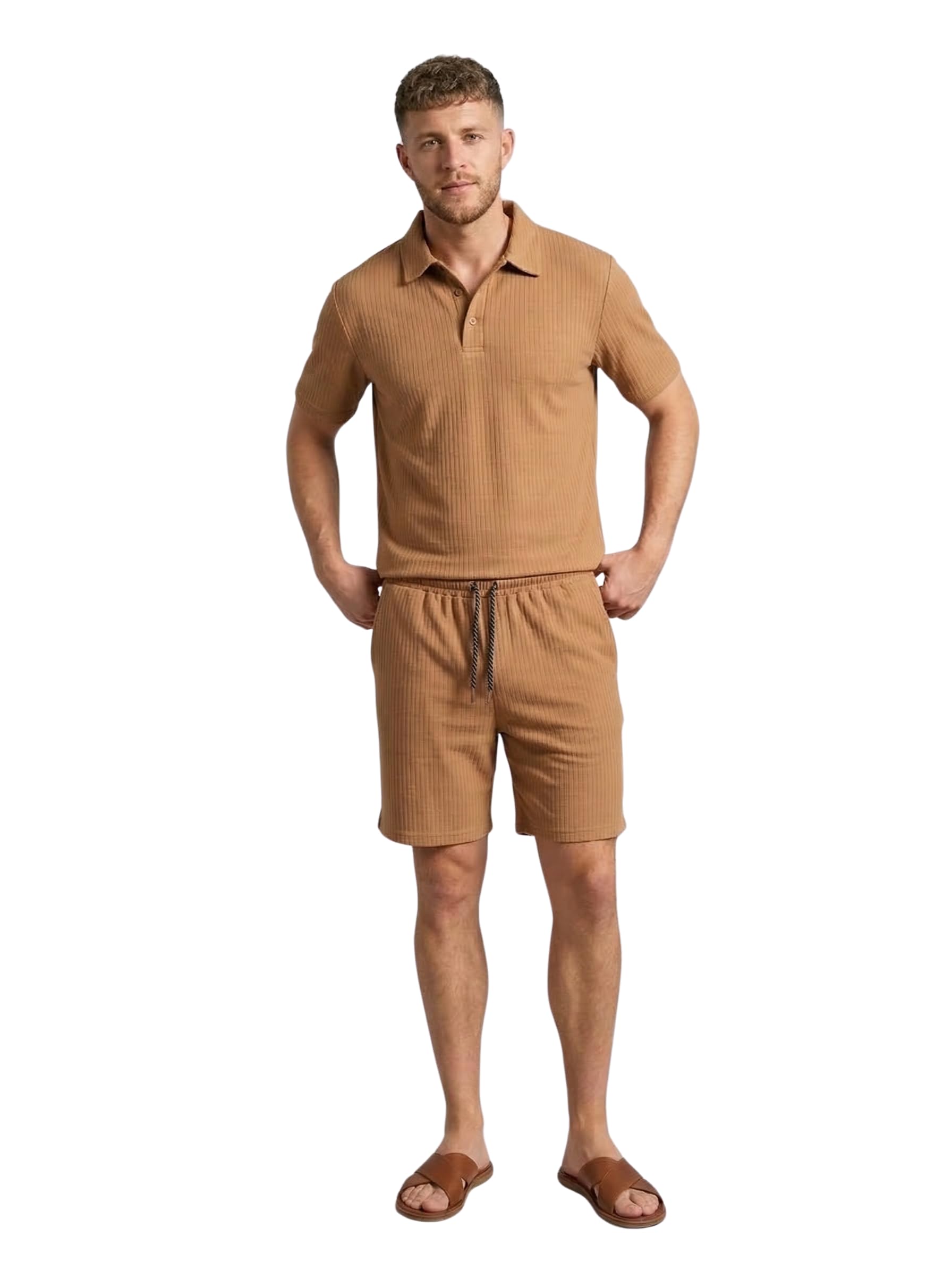 amoldo Men’s Textured Co-ord Set – Relaxed Fit Button-Down Shirt & Drawstring Shorts | Lightweight Summer Loungewear & Beachwear Suit-picture-53