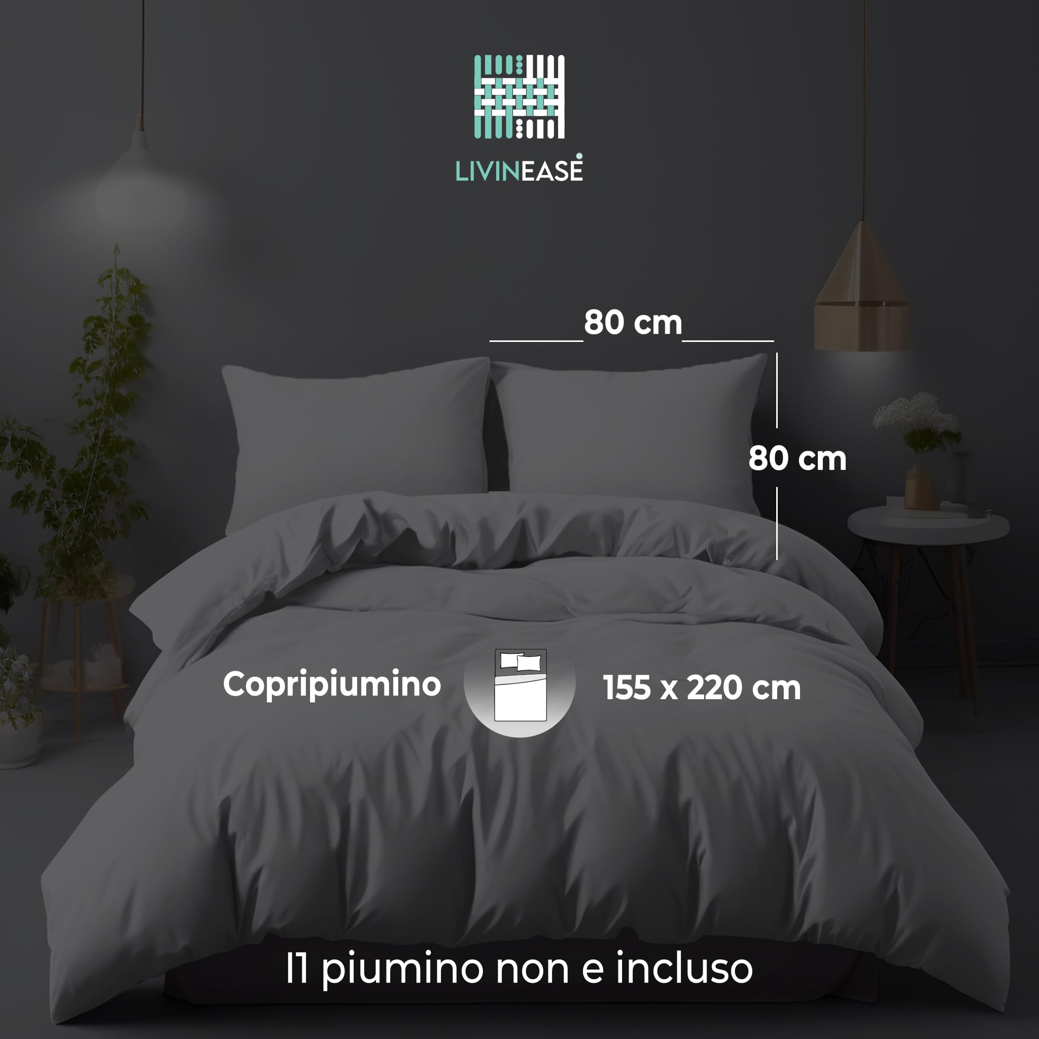 LivinEase Set Copripiumino - Microfibra Copripiumino 155x220cm + Federe 80x80cm - Copripiumino