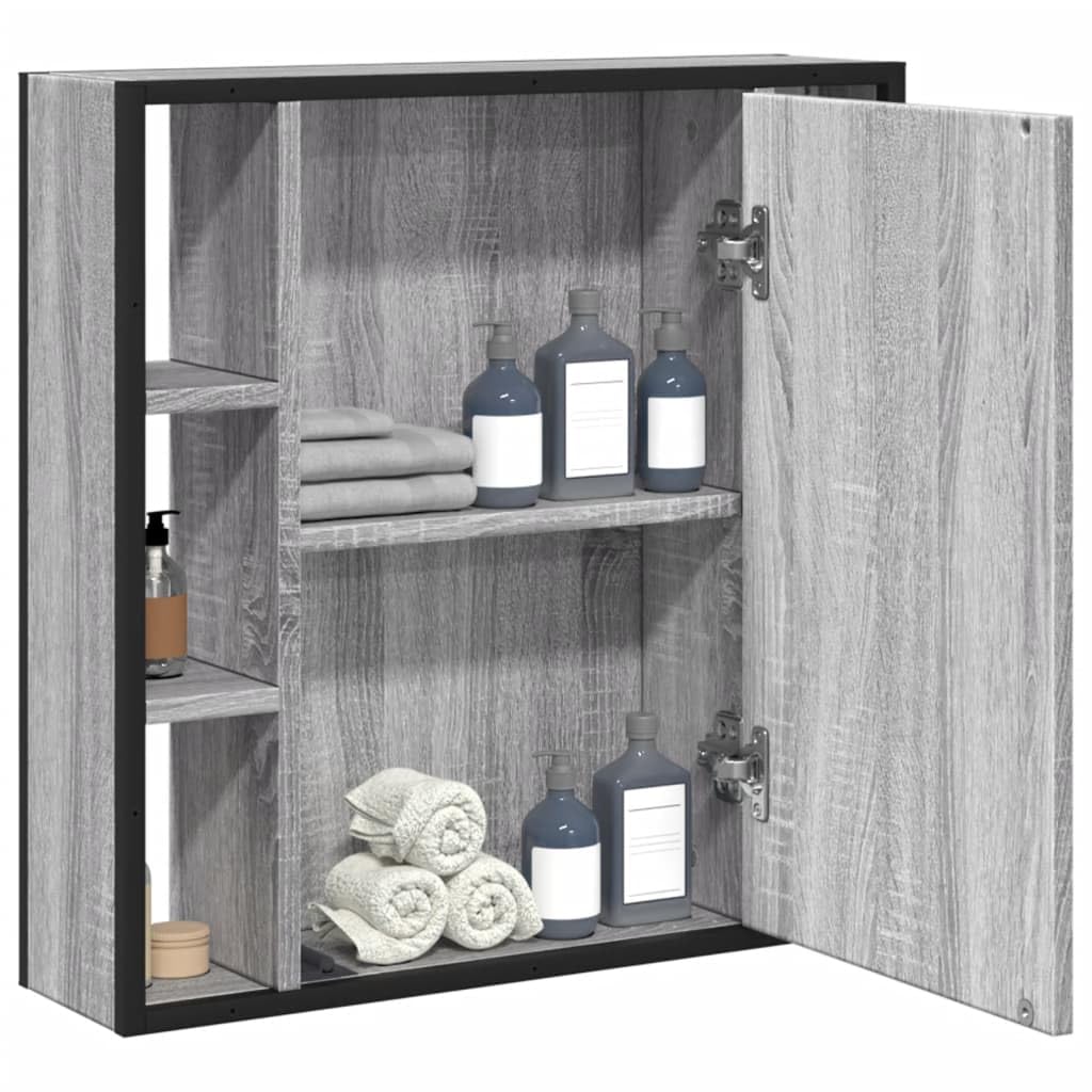 SYDE Armario Baño con Espejo Madera Gris Sonoma 60x16x60 cm | Montaje En Pared, Contrachapado Resistente A Humedad, Almacenaje Organizado, Imagen Nitida