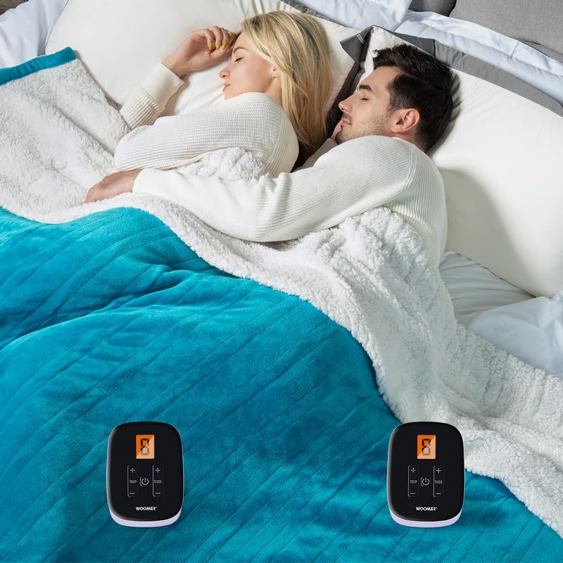 WOOMER Electric Heated Blanket Queen Size, Soft Flannel Fast Heating Blanket with Multi-Color Option, 84"x 90", 10 Heating Levels & 0.5-12H Auto Off,
