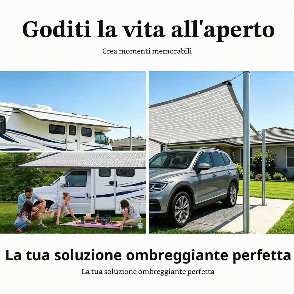 Rete ombreggiante per auto, 3 x 4 m, rete parasole per auto, rete ombreggiante riflettente, in alluminio con occhielli, 80% UV, per serra patio, cane, animali