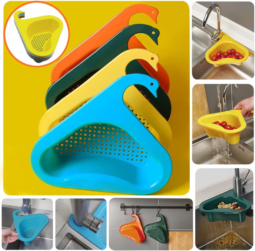 4 PCS Swan Drain Basket for Kitchen Sink, Kitchen Sink Strainer, Multifunctional Kitchen Triangle Sink Filter, Kitchen Sink Accessories