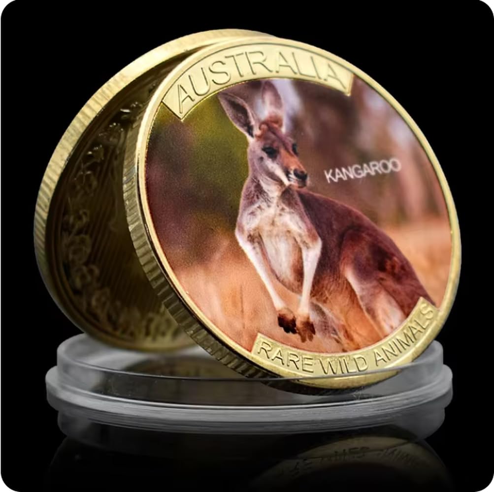 Rezajduie Golden Commemorative Coin Australian Rare Wild Animals Plated Coin Kangaroo/Cassowary/Koala/Wombat/Platypus Memorial Medal Crafts