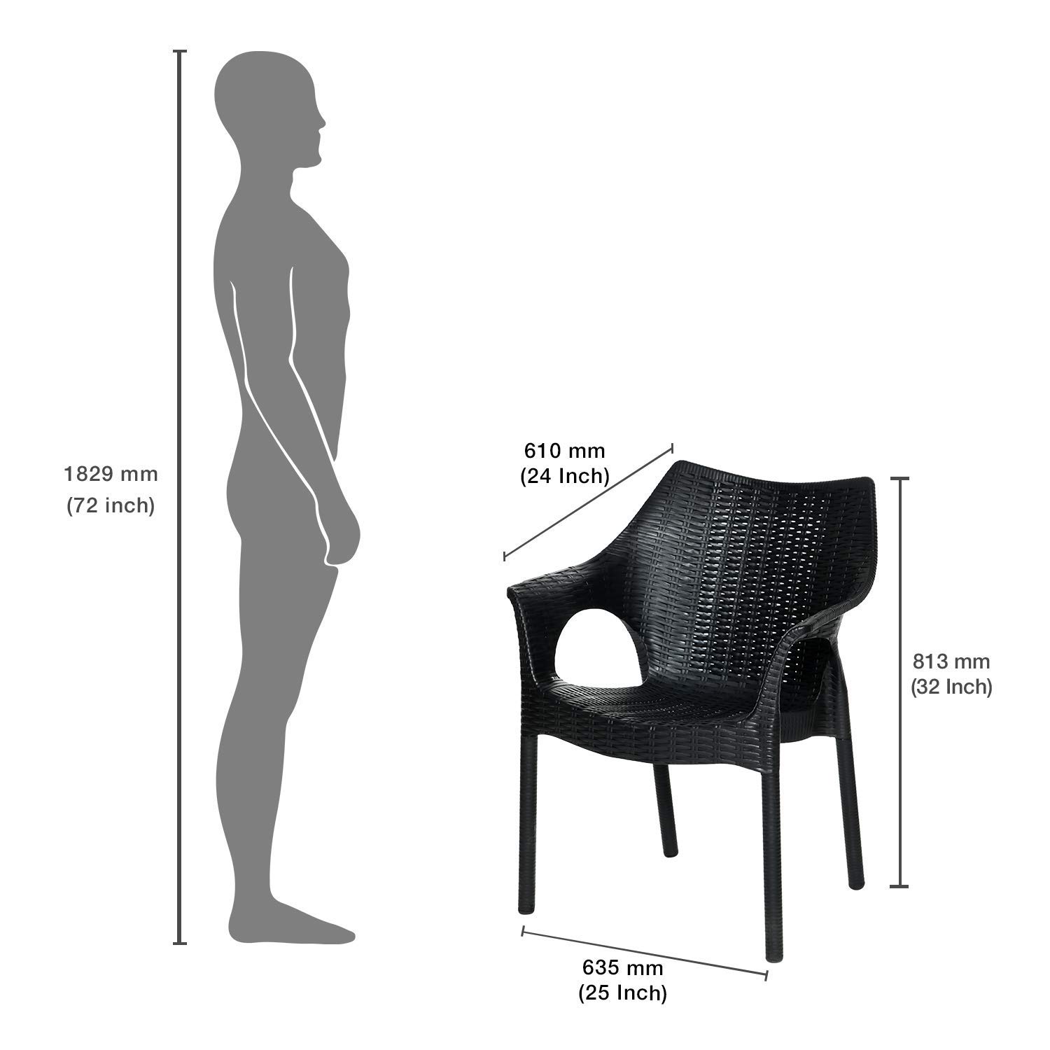 Supreme Cambridge Heavy Durable Plastic Chair with Steel Legs for Home, Office, Garden and Restaurents (Black, Set of 4) 2