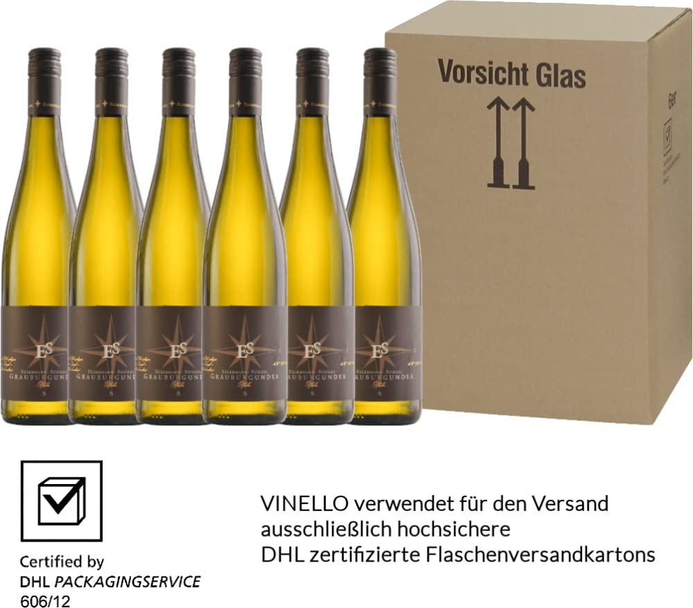 Grauburgunder trocken von Ellermann-Spiegel - Weißwein 6 x 0,75l VINELLO - 6er - Weinpaket inkl. kostenlosem VINELLO.weinausgießer