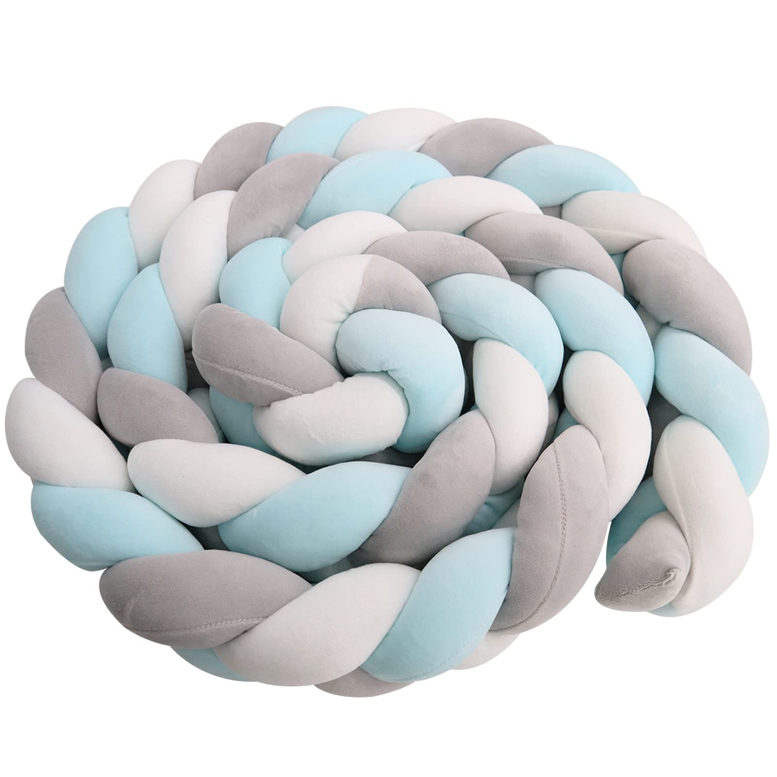 Amrta Cushion Soft Knot Pillow Baby Bed Set All Round Braided 2M Blue, Baby Braided Crib Knotted Soft Comfortable Snake Head Guard Flexible Traveling Exploring Helper Indoor Home (2M, Blue)