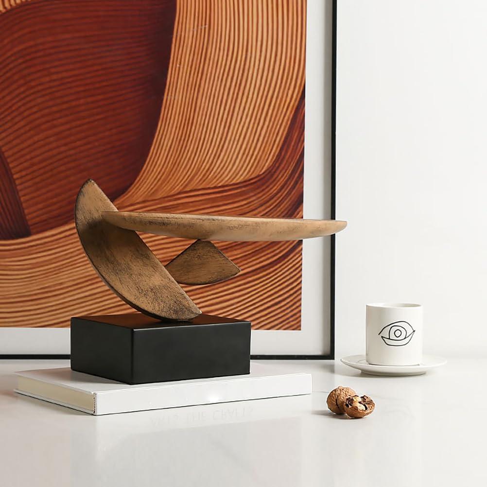 Genérico Escultura Abstracta De Madera Tallada A Mano, Estatua Decorativa para El Hogar con Soporte Negro, Decoración De Mesa Rústica Y Única para El Salón O La Entrada