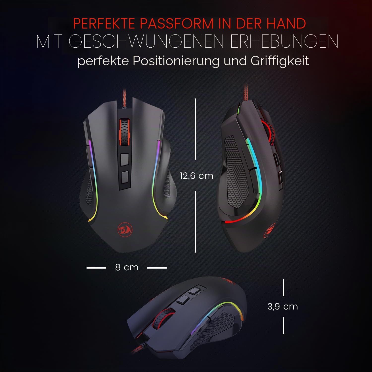 Redragon M602 Gaming Maus mit Kabel, Wired Computer Mouse Gaming mit Treiber, 7 Programmierbare Tasten und RGB-Leuchten, 7200 DPI PC Maus Gaming Ideal für PC/Laptop (schwarz)