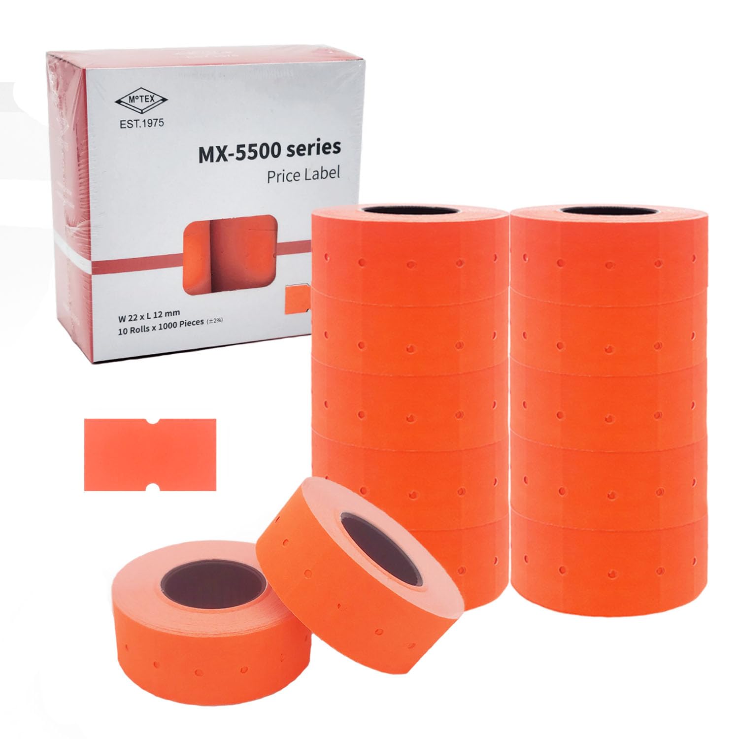 Motex 1 étiquette vierge – 10 000 étiquettes de prix et de date rouges fluorescents pour pistolet à fusil MX-5500 et Perco 1 Line