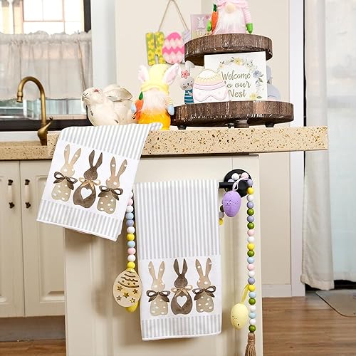 Miniatura 4 de ARKENY Juego de 2 toallas de cocina de Pascua, paños de cocina de conejo beige de 18 x 26 pulgadas, decoración de primavera de temporada para casa