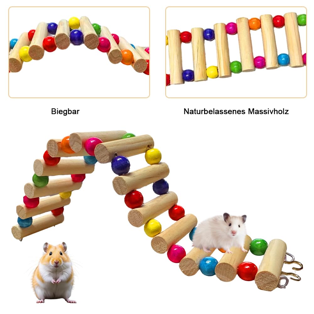 Scaletta flessibile in legno con perline colorate – Versatile ponte criceto come giocattolo da arrampicata e da masticare, accessori flessibili per criceti e pratici giocattoli per uccelli per piccoli