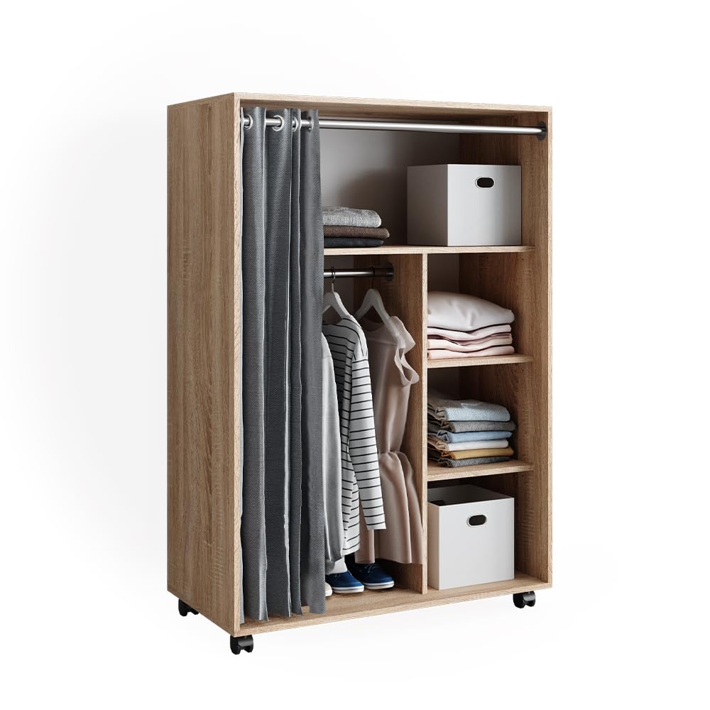 Vicco Kleiderschrank Doros, Sonoma, 100 x 146.6 cm mit Rollen, mit Rollen zur flexiblen Platzierung im Raum