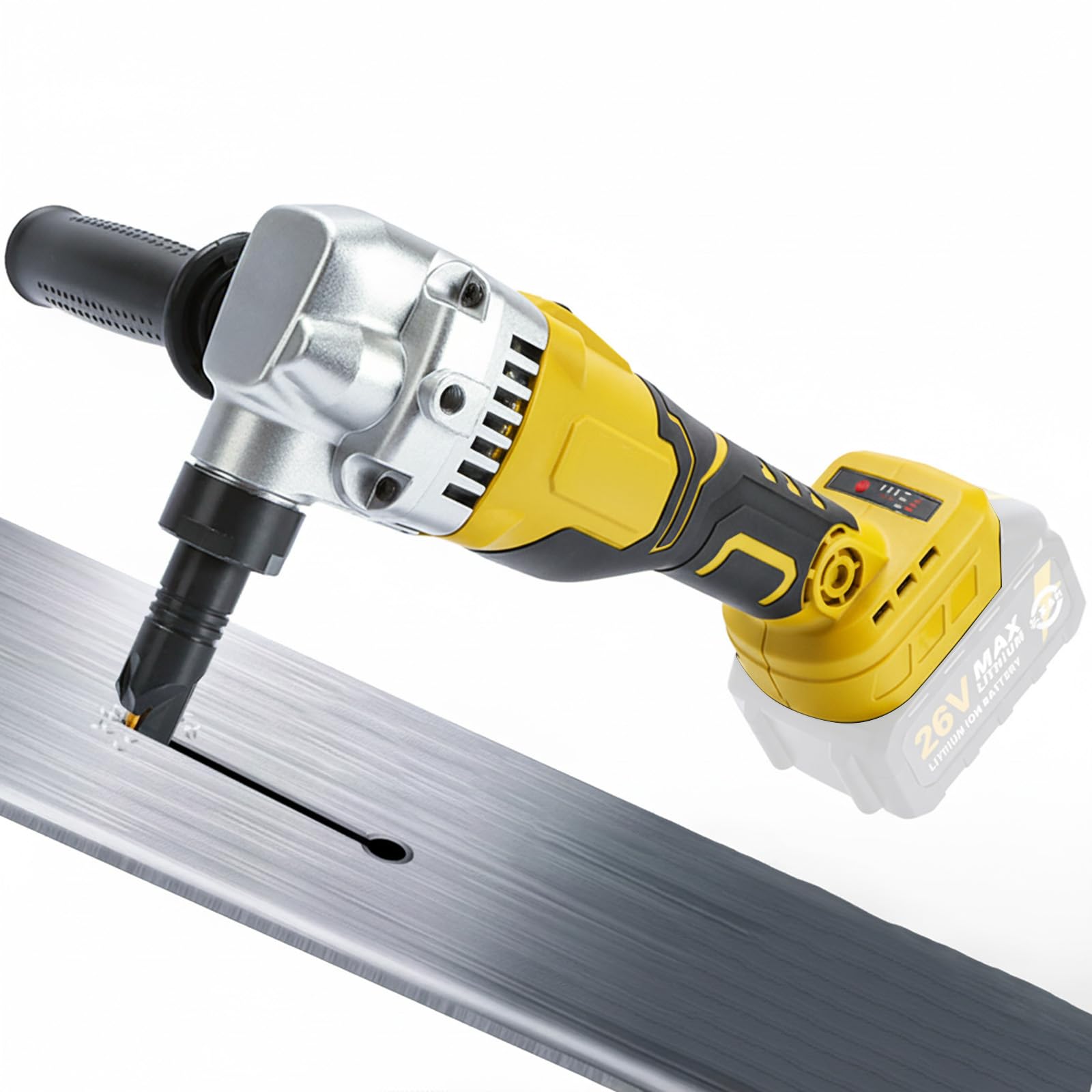 Grignoteuse de tôle compatible DeWalt 20 V, tête rotative 360°, 3 vitesses, moteur sans balais, acier inoxydable, aluminium