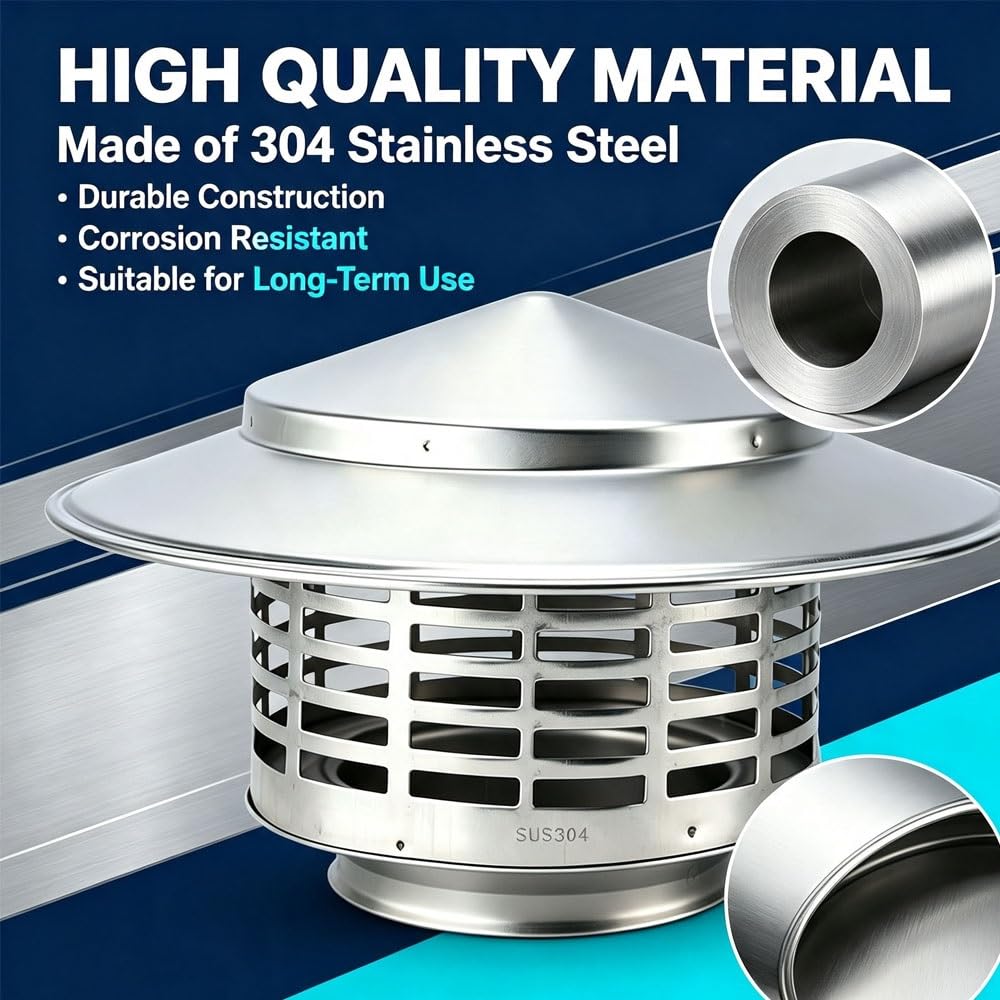 Cappello Camino Acciaio Inox 304 da 75 100 110 160 200 220 250 300 400 mm