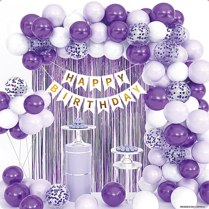 Image of ZHENGYE Purple Birthday Party Decorations Kit Happy Birthday Banner Fringe Curtains Confetti Balloons for Women Girls Party Decorations Supplies