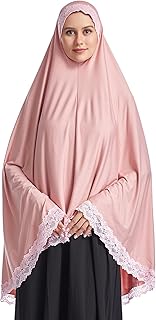 Muslim High Stretch Hijab Pure Color Half-body Cover Hijab with Lace for Praying