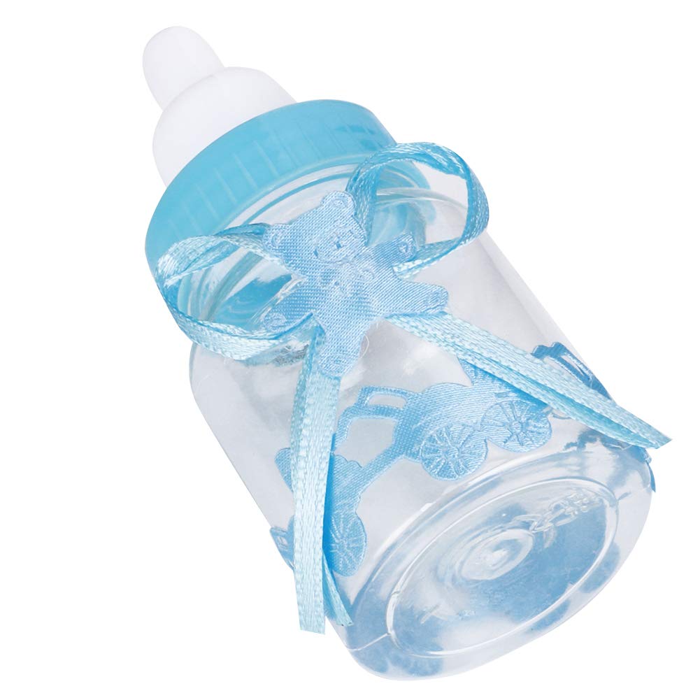 24 Pezzi Mini Scatola di Caramelle Forma di Biberon, Blu Mini Bottiglia di Caramelle Plastica per Neonato per Baby Shower Maschietto Bomboniera Battesimo