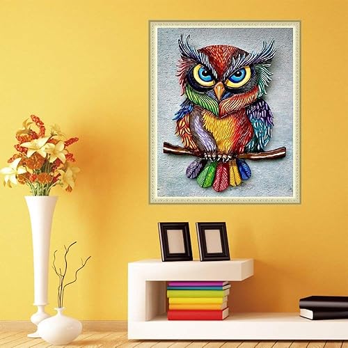 Miniatura 2 de SUNKOO Kit de pintura de diamante de búho para adultos, pintura de taladro completo con diamantes, búho, diamantes de imitación, kit de arte de