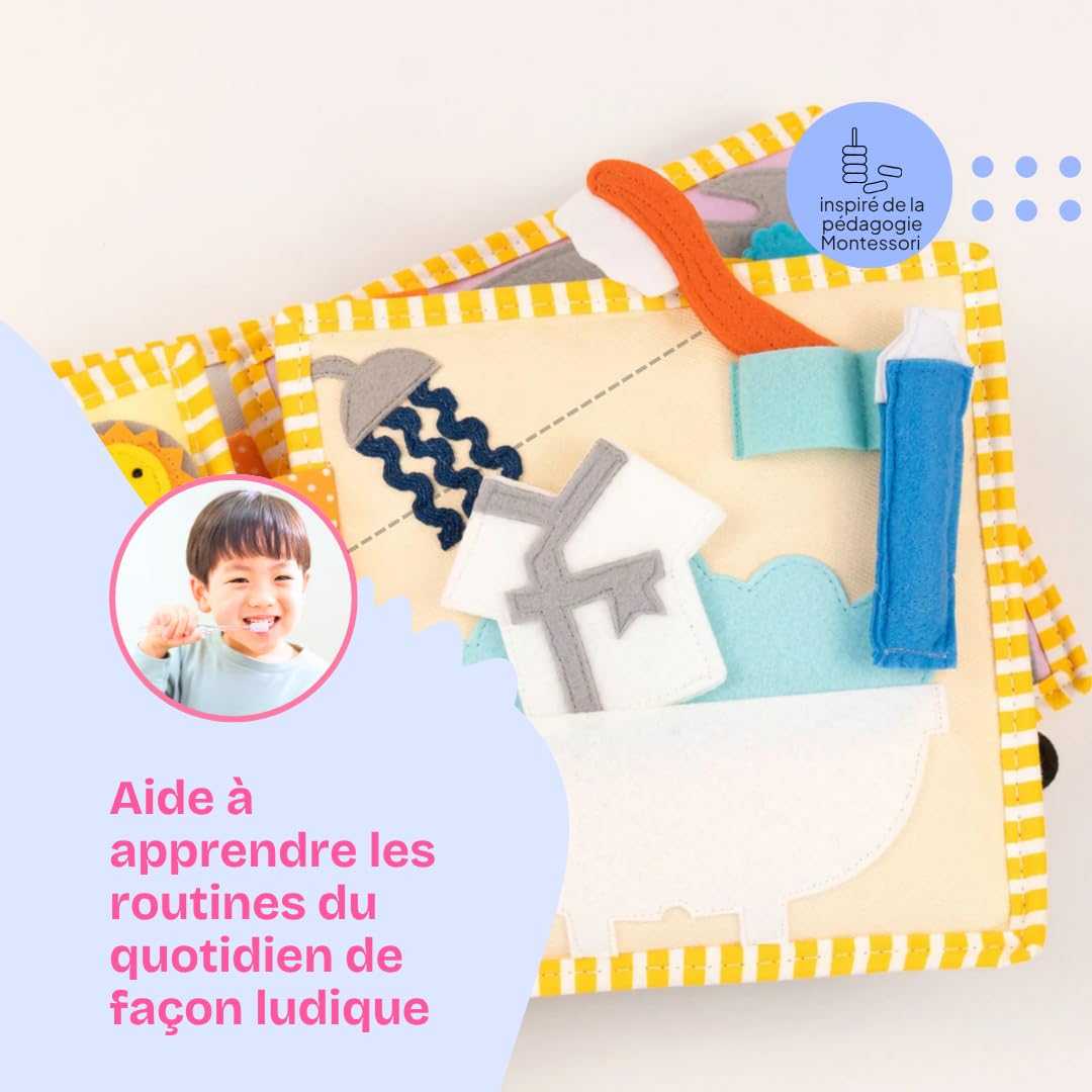 Jolly Designs Mini Quiet Book Beinvenue chez Moi – Jouet Montessori dès 2 Ans – Livre sensoriel & Livre Tissu pour Enfant – Busy Book Fait Main en Feutrine – Jouet éducatif & de Voyage