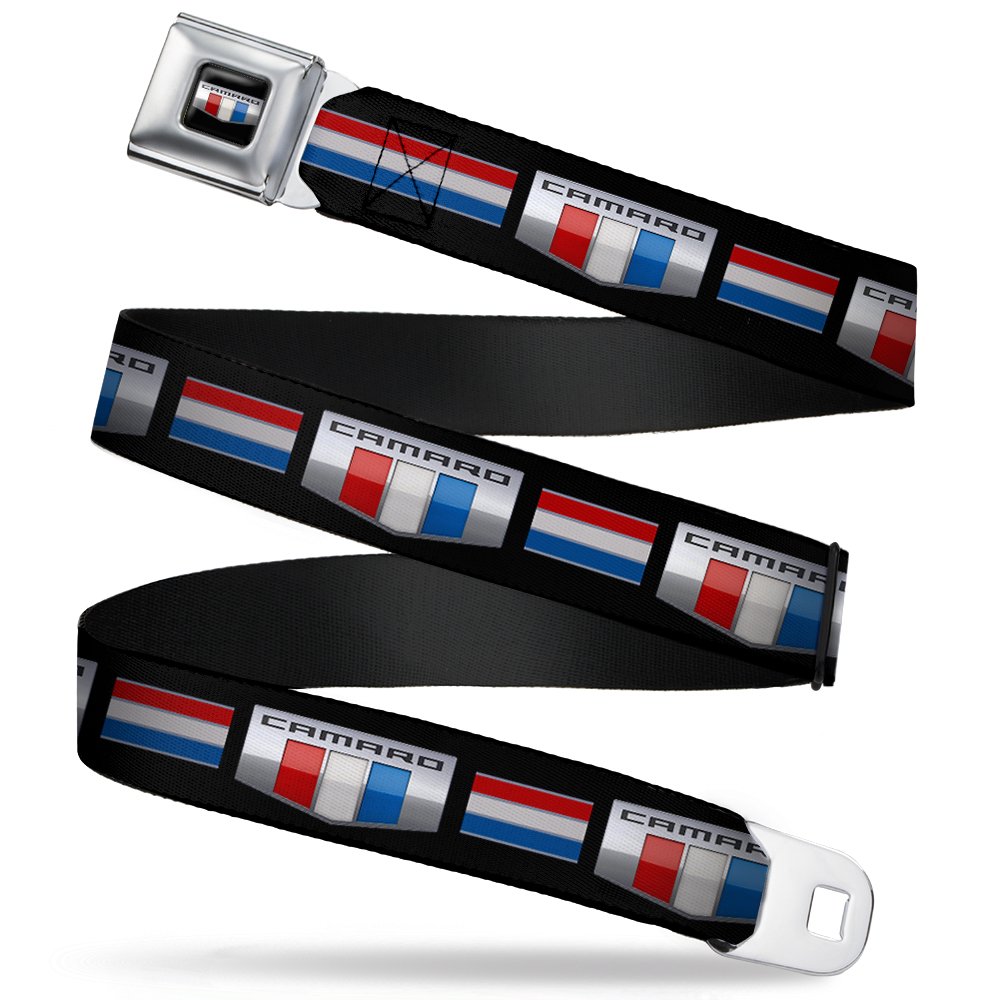 Buckle-Down Seatbelt Belt - CAMARO Six Badge/Stripe Black/Silver/Red/White/Blue - 1.0