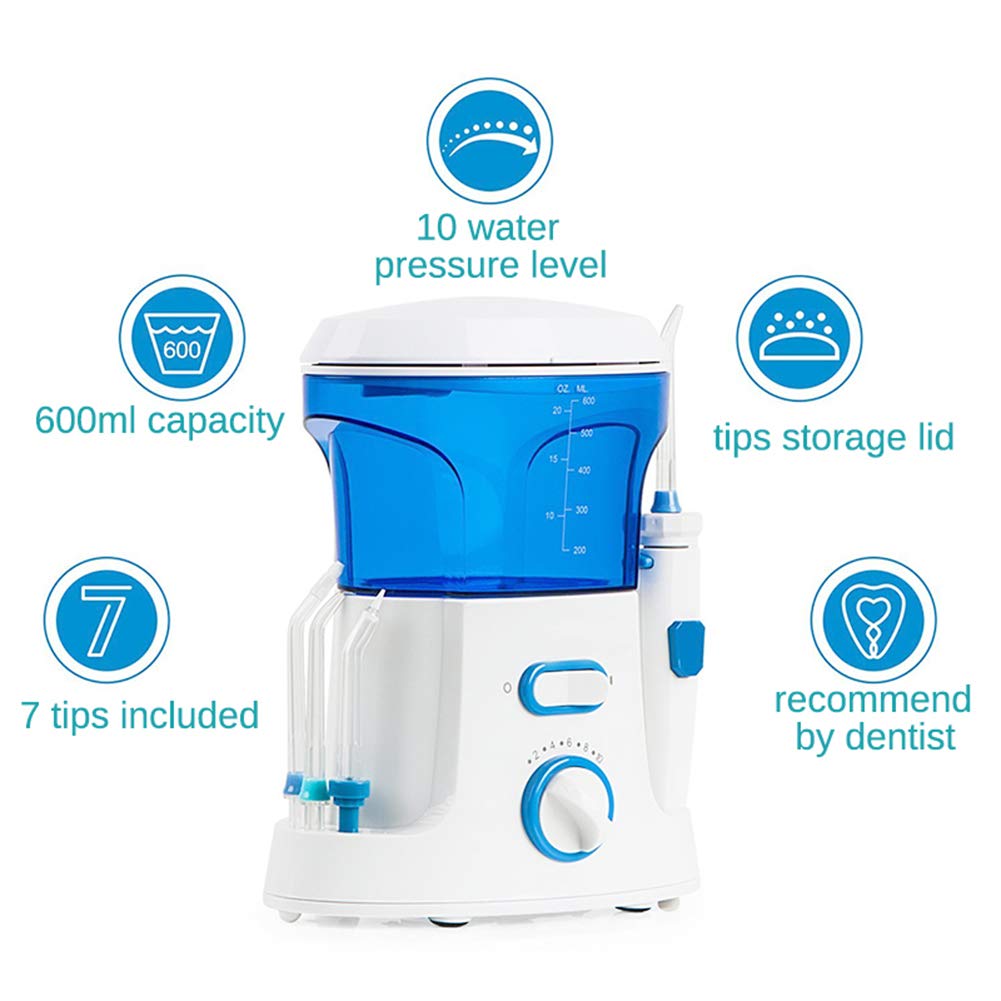 Flosser de Agua de encimera Irrigador bucal doméstico Limpiador Dental de Dientes con 7 Puntas, para el Cuidado de los Dientes del SPA Familiar