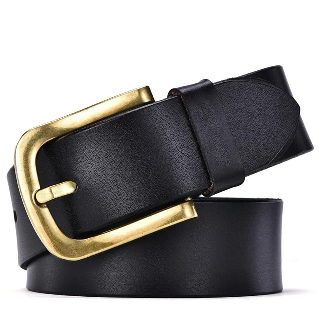 Yeuyyben Cinturón de piel auténtica para hombre con hebilla de metal, estilo casual, para negocios
