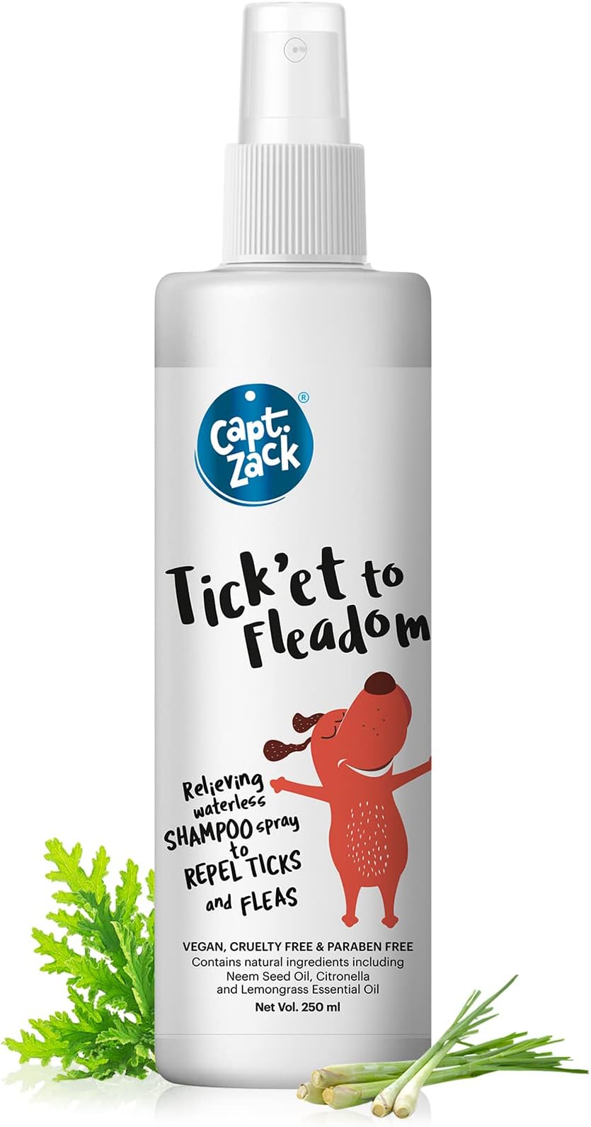 Dog Spray Shampoo for All Breeds | Tick’et to Fleadom 250ml Dry Waterless Shampoo | Repels Tick, Flea, Larvae & Lice, Easy to Use & Suitable for All Coat Types | Natural Actives