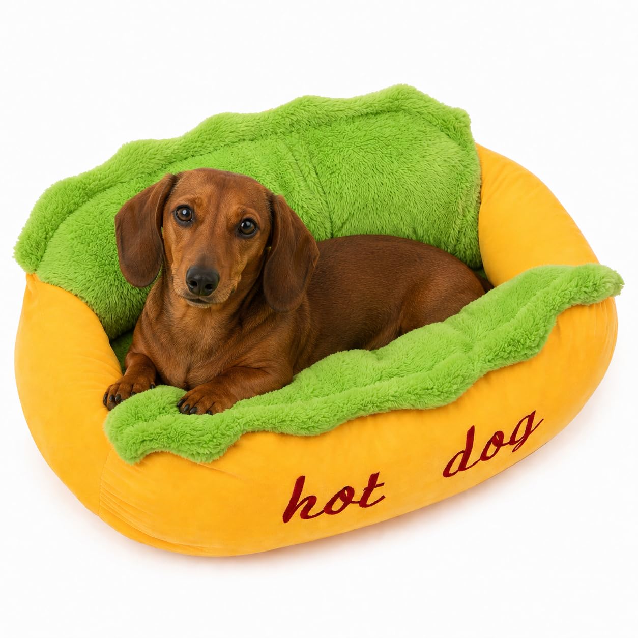 Hot Dog Bed for Dachshund, Removable Washable hot dog bun dog bed, Plush Soft Cozy Pet Mat with Non-Slip Bottom, for Small Dogs, Soft Cozy, Washer and Dryer Friendly (S)