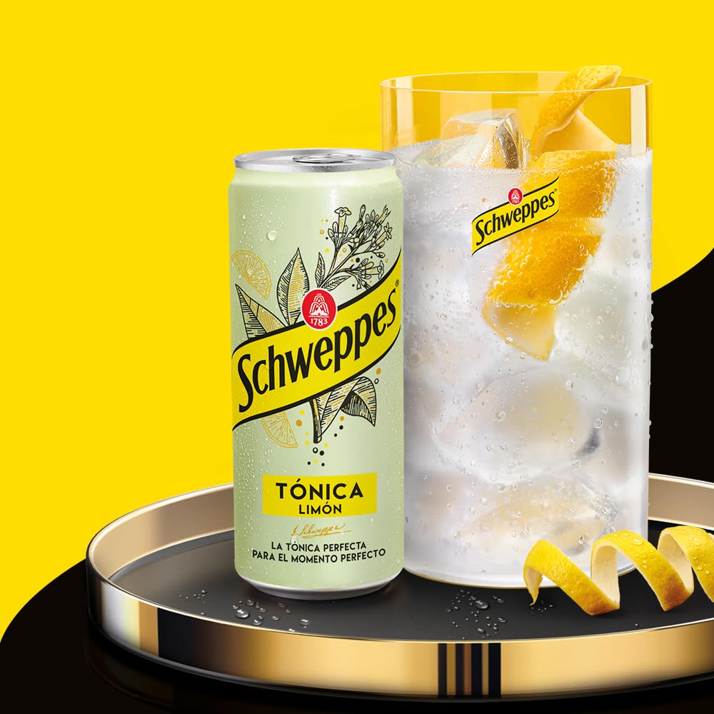 Schweppes Tónica Limón, Bebida Refrescante - Lata, Pack 24 x 33 cl