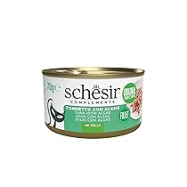 Schesir, Filetti di Tonno con Alghe in Gelatina, Cibo Umido Complementare per Gatti, Ricetta Originale, 100% Naturale, 12 lattine da 70g