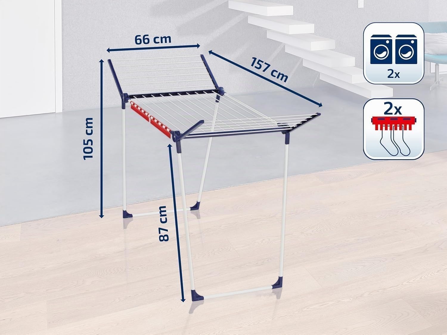 Leifheit Séchoir à Linge Pegasus 180 Solid, séchoir sur Pied Grande Surface d'étendage, étendoir à Linge Solide et Inoxydable, Un Accessoire