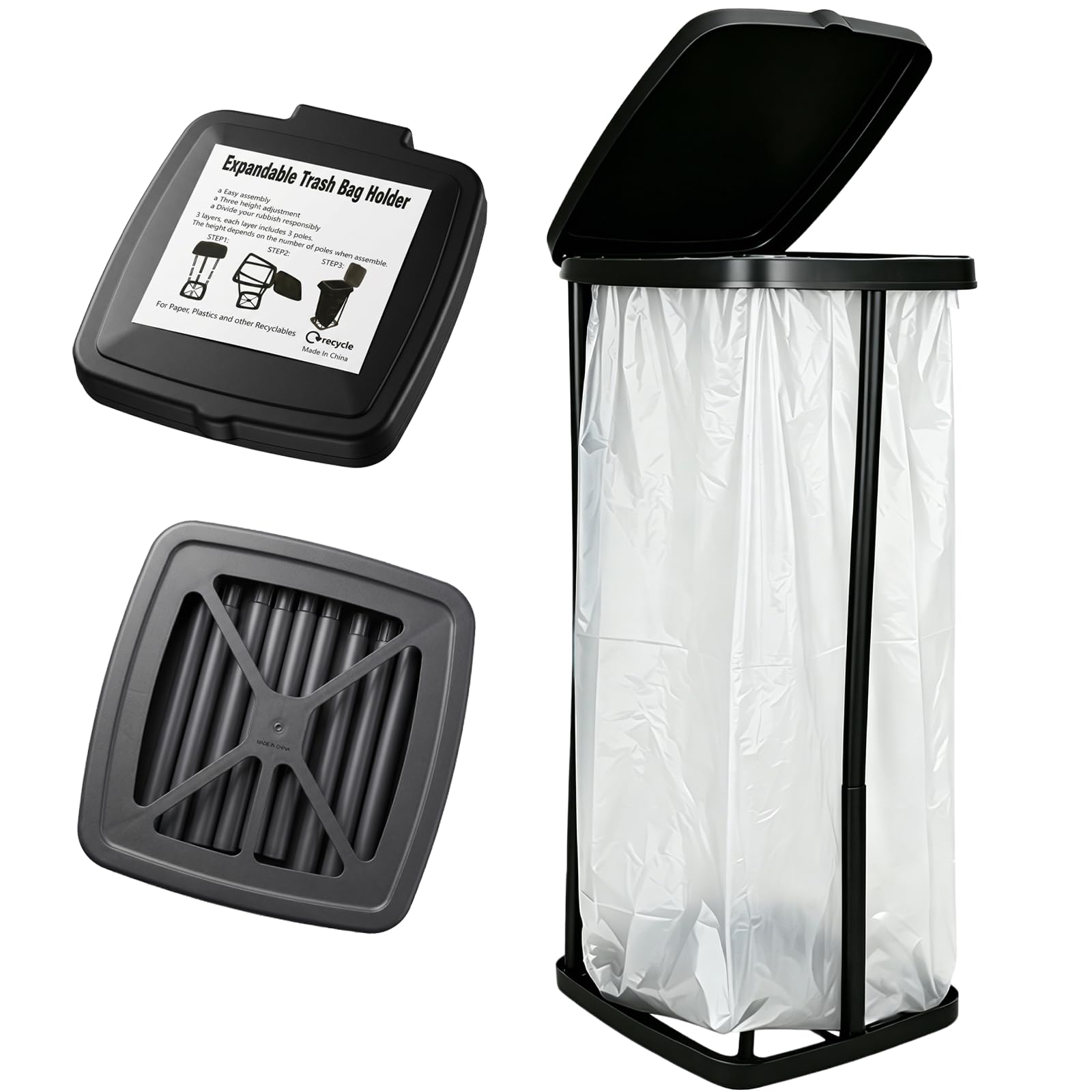 NYRQIX ゴミ袋ホルダー 45l 蓋付き 【20L～90L容量調節可】 ペッ…
