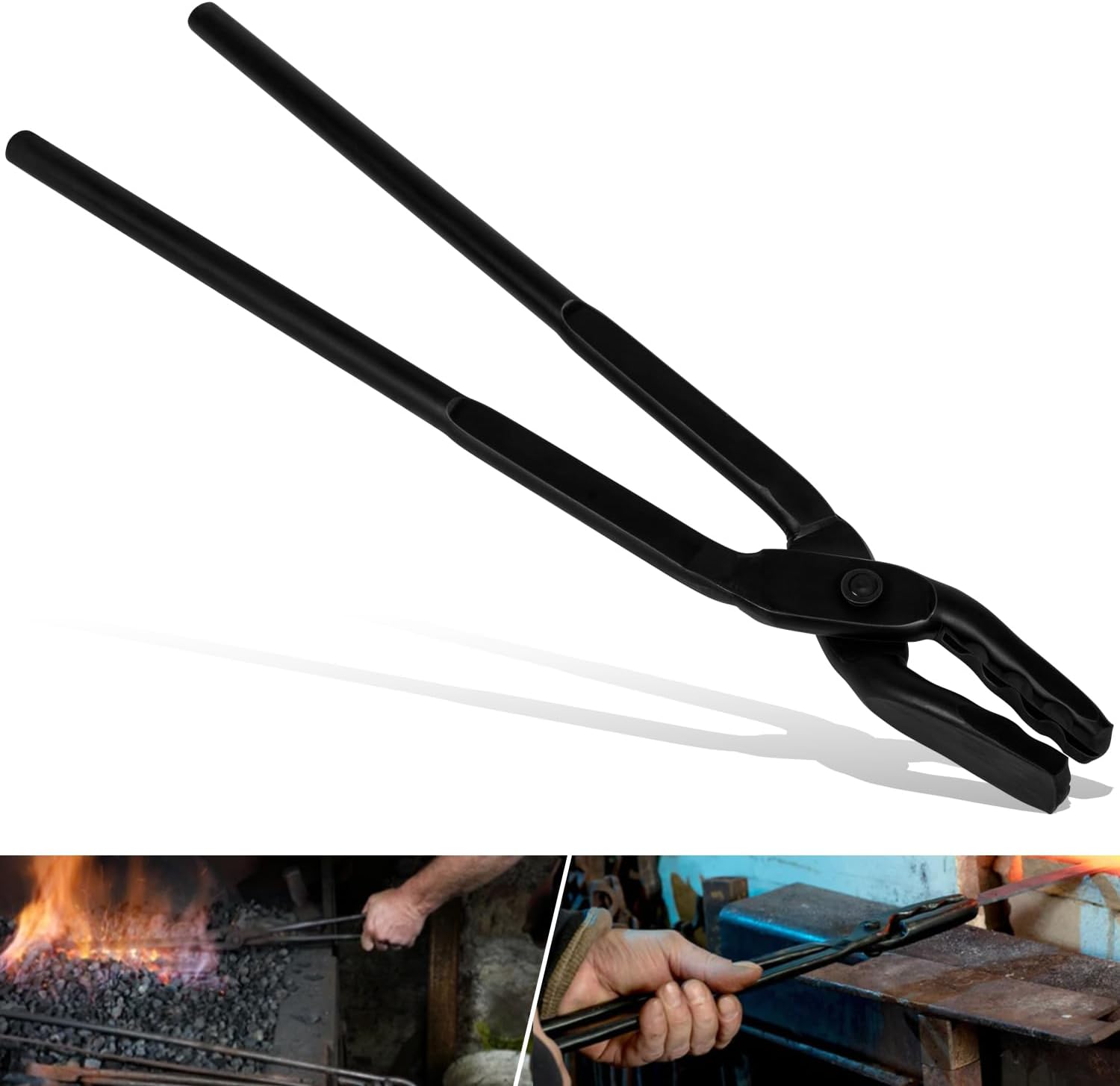 Beginner Blacksmith Starter Assembled Bladesmith Knife Making Tongs Anvil Vise Forge Wolf Jaw Tongs – 15 IN