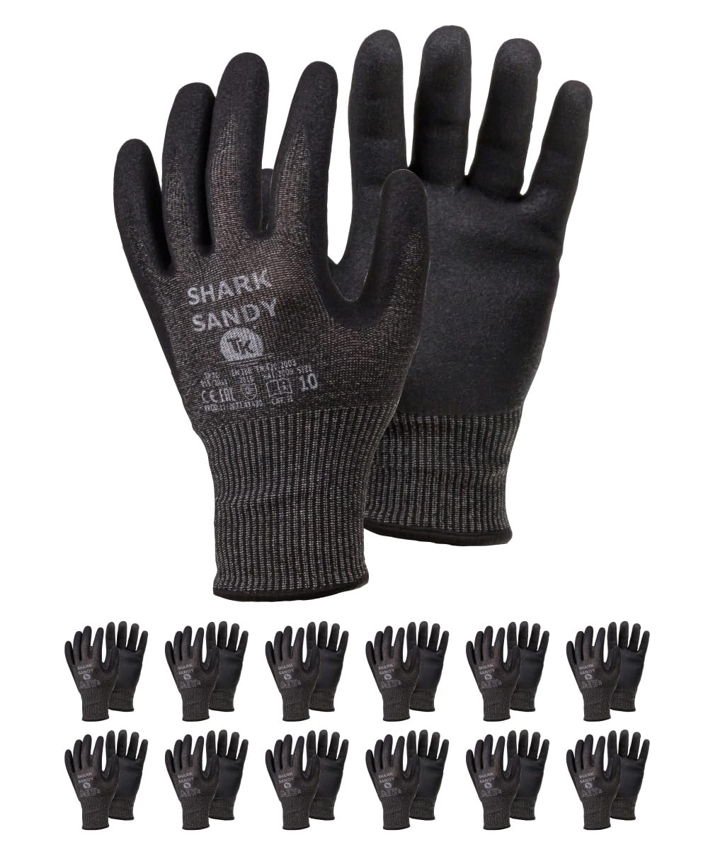 SHARK SANDY/Montage-Handschuhe Schnittschutz/Größe 11, 12 Paar/Montagehandschuhe/Schnittfeste Handschuhe Arbeitshandschuhe, Grau