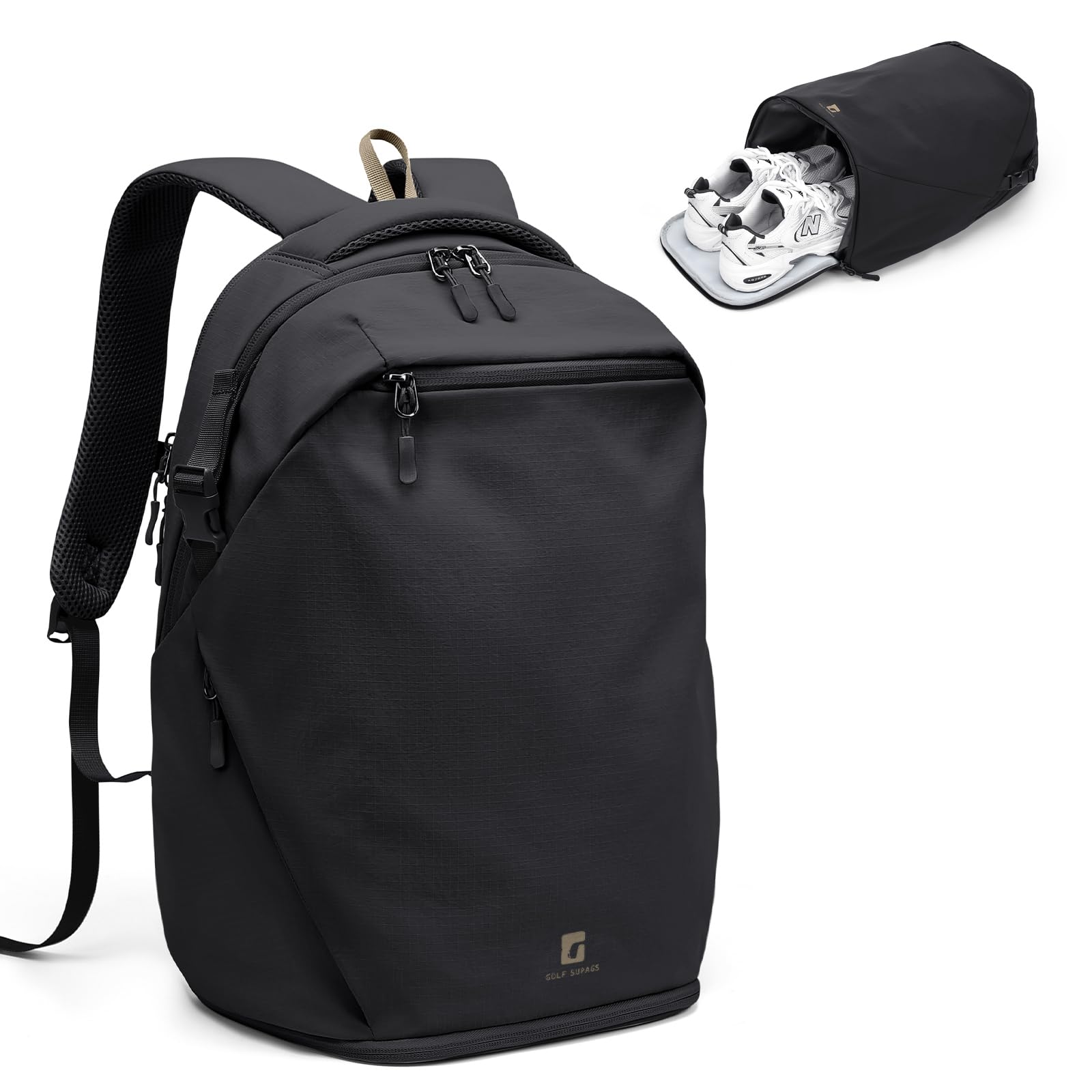 GOLF SUPAGS Basic Multipurpose Casual Backpack Laptop Compartment Water Resistant for Travel Hiking Sport Work Daypack Bag (Black)