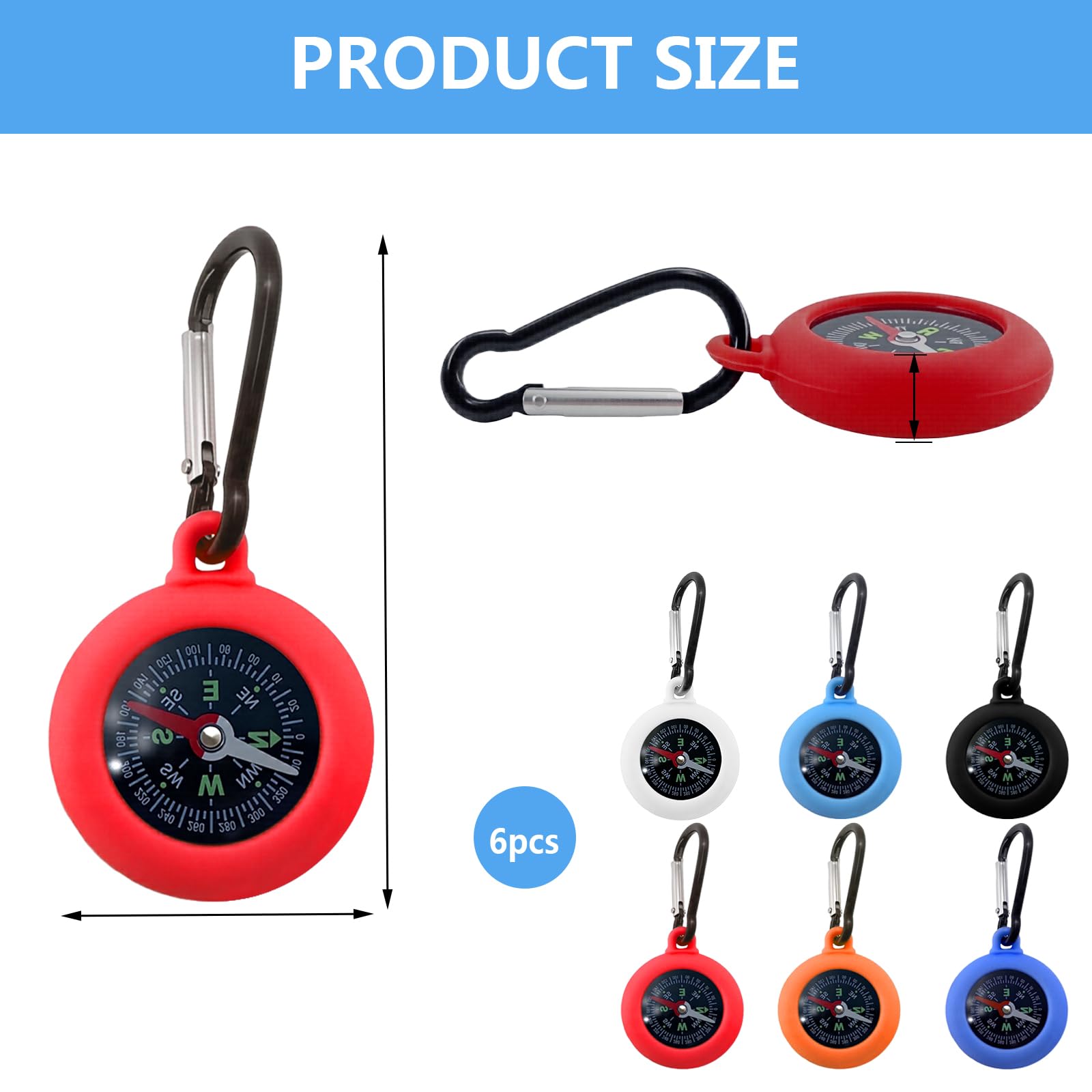 6 Pièces Boussole Avec Mousqueton 2 En 1, Mini Boussole De