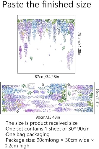 Miniatura 6 de fanquare Calcomanías de pared colgantes de vid, plantas moradas, hojas, flores, mariposas, decoración de pared para niñas, mujeres, dormitorio, sala